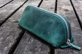 XLarge Zipper Leather Pencil Case - Crazy Horse Green