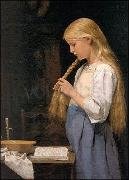 Postkarte / Mädchen, die Haare flechtend, 1887