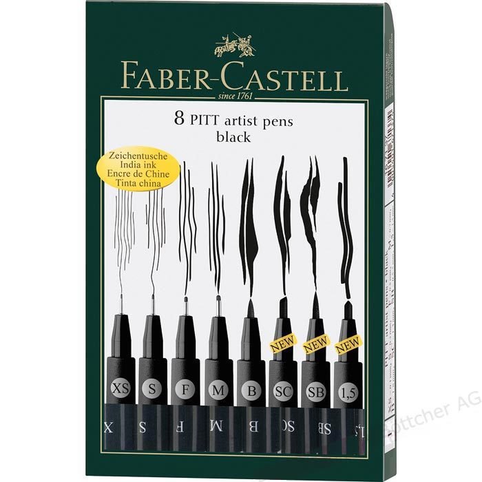 167137 FABER-CASTELL Pitt Artist Pen 167137 schwarz 8 Stück