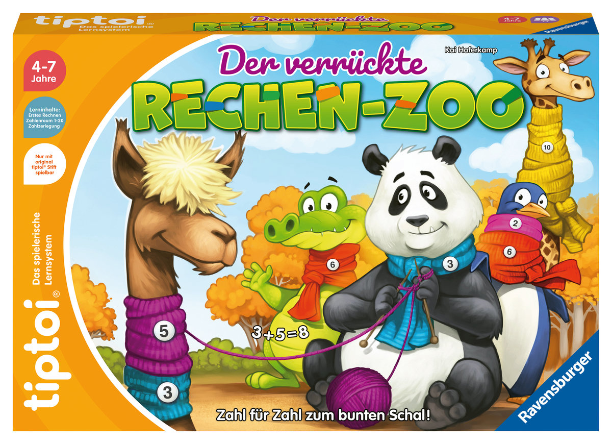 Ravensburger tiptoi Spiel 00104 - Der verrückte Rechen-Zoo - Lernspiel ab 4 Jahren, lehrreiches Zahlenspiel für Jungen und Mädchen, für 1-4 Spieler