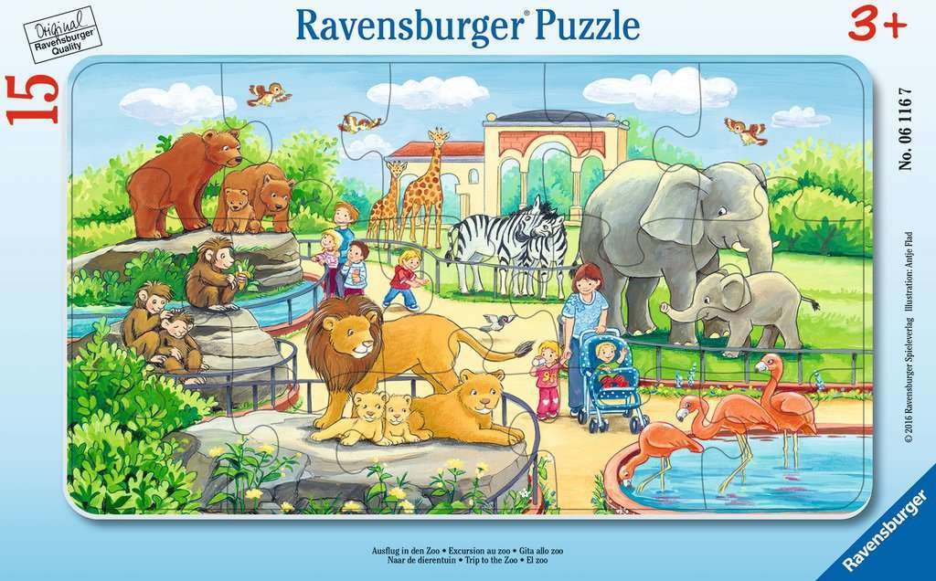 Ravensburger Kinderpuzzle - 06116 Ausflug in den Zoo - Rahmenpuzzle für Kinder ab 3 Jahren, mit 15 Teilen