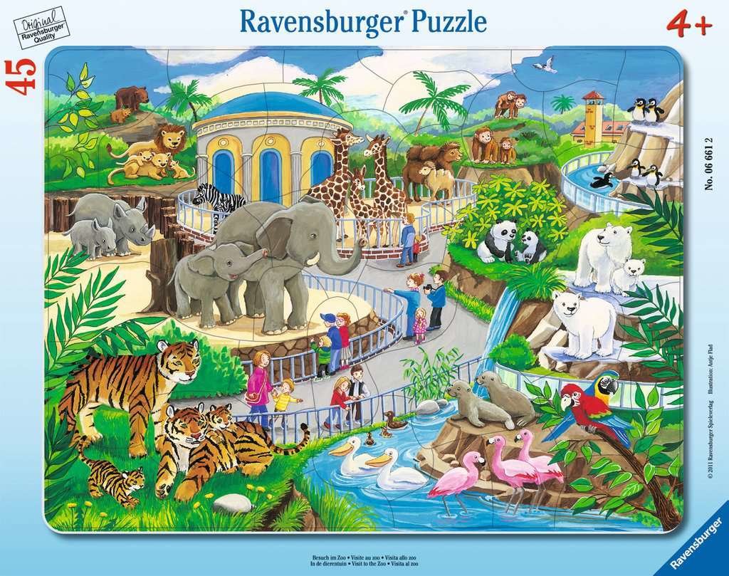 Ravensburger Kinderpuzzle - 06661 Besuch im Zoo - Rahmenpuzzle für Kinder ab 4 Jahren, mit 45 Teilen