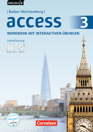 Access, Baden-Württemberg 2016, Band 3: 7. Schuljahr, Workbook mit interaktiven Übungen online - Lehrkräftefassung, Mit Audio-CD