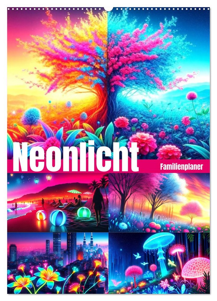 Neonlicht Familienplaner (Wandkalender 2025 DIN A2 hoch), CALVENDO Monatskalender