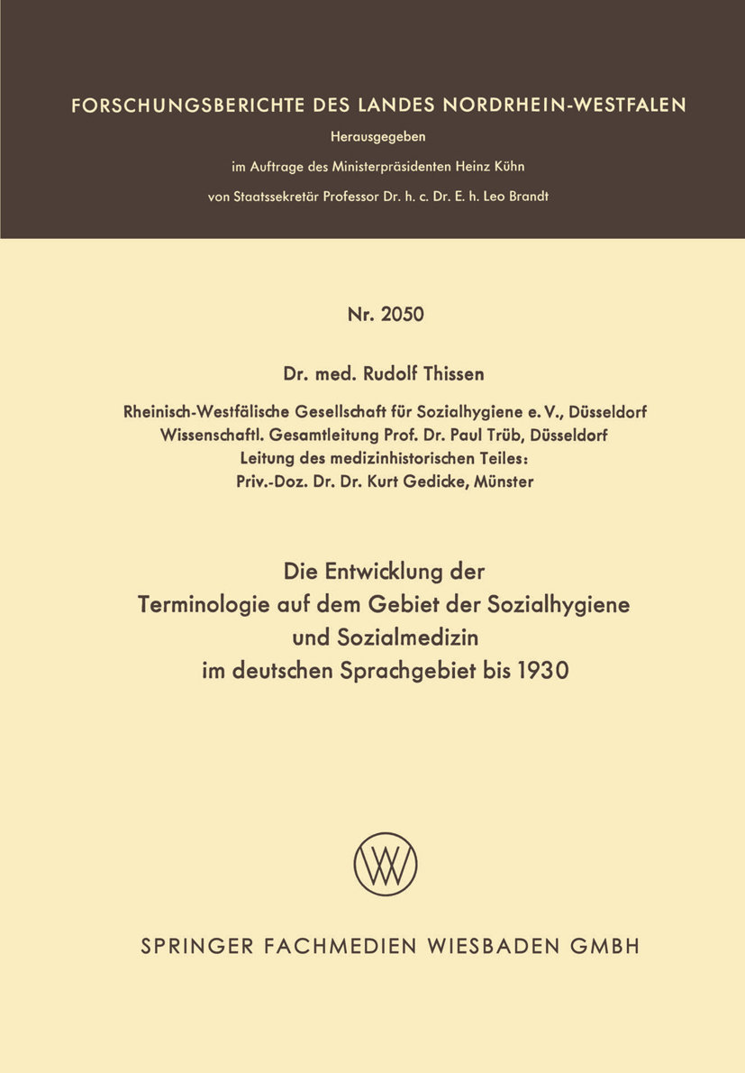 Die Entwicklung der Terminologie auf dem Gebiet der Sozialhygiene und Sozialmedizin im deutschen Sprachgebiet bis 1930