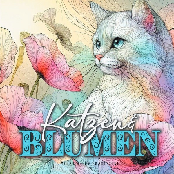 Cats and Flowers Coloring Book for Adults